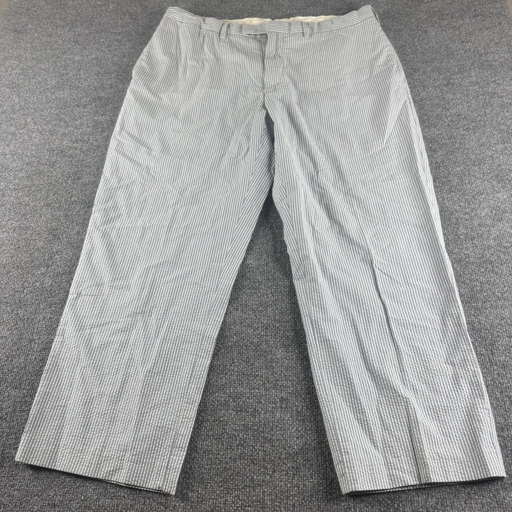 Polo Ralph Lauren Pants Mens 40x27 Blue Seersucker Stripe Cotton Chino Preppy